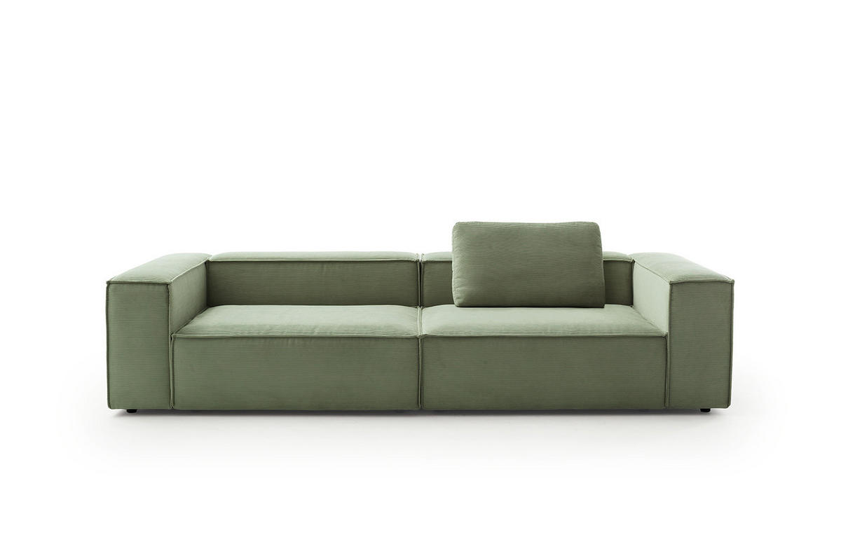 SOFA CARMO Grün Cord - Schwarz/Olivgrün, Kunststoff/Textil (306/68/118cm) - KAWOLA
