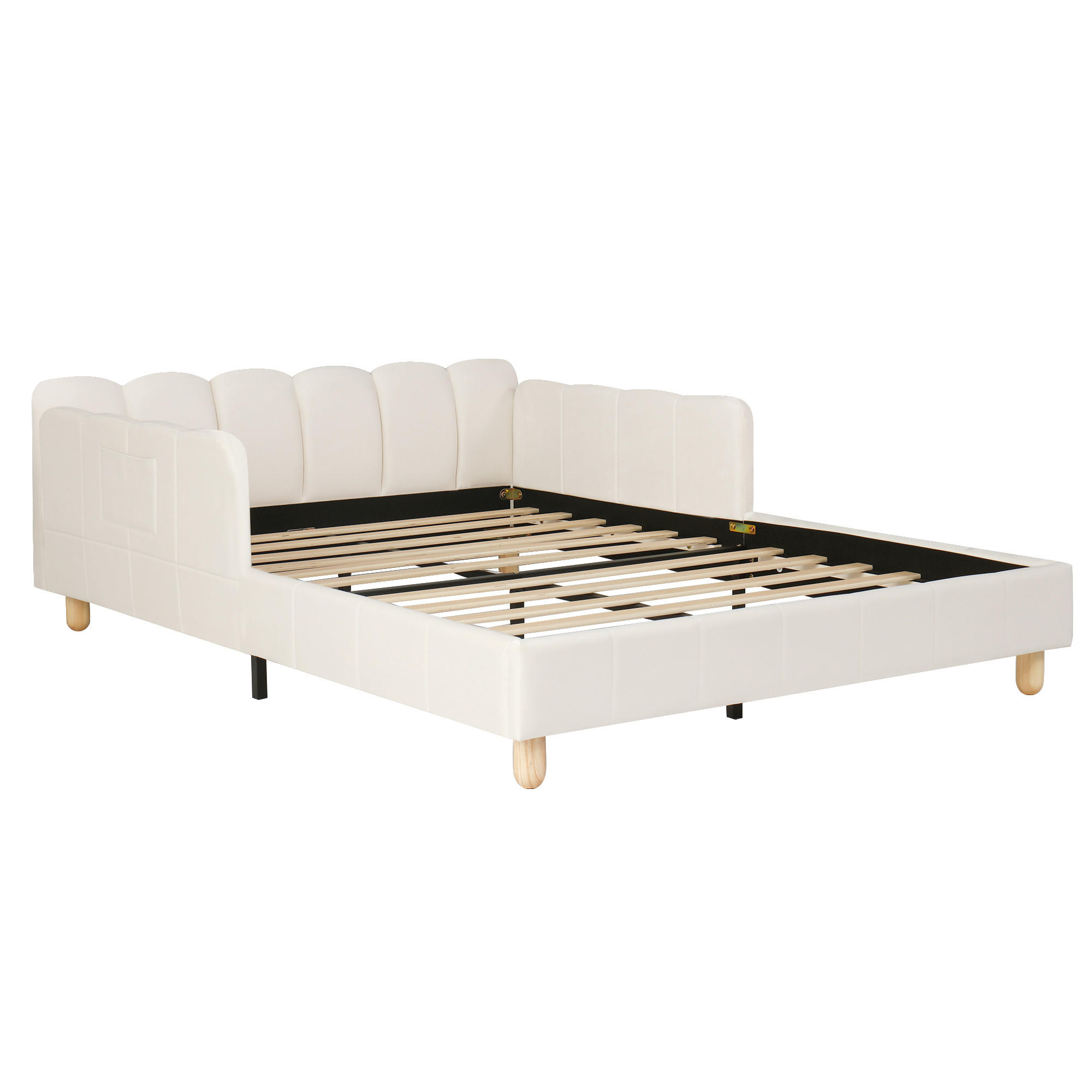 KINDERBETT 140/190 cm DE-03073, mit Sicherheitsgitter und Samtbezug, in Beige - Beige, Metall (140/190cm) - ComfortXL
