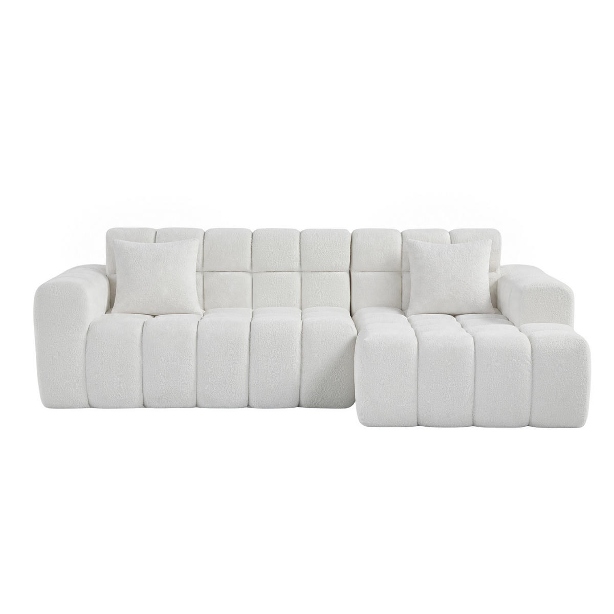ECKSOFA L-Form 3-Sitzer in Weiß aus Samt mit recht Chaiselongue - Weiß, Textil (249.94/149.1cm) - CHICFURN