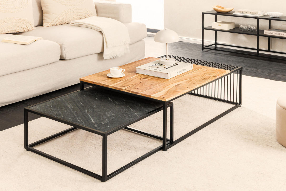 COUCHTISCH ARCHITECTURE Eisen rechteckig Natur|Schwarz 90cm - Schwarz/Braun, Holz/Metall (60/90/30cm) - riess-ambiente