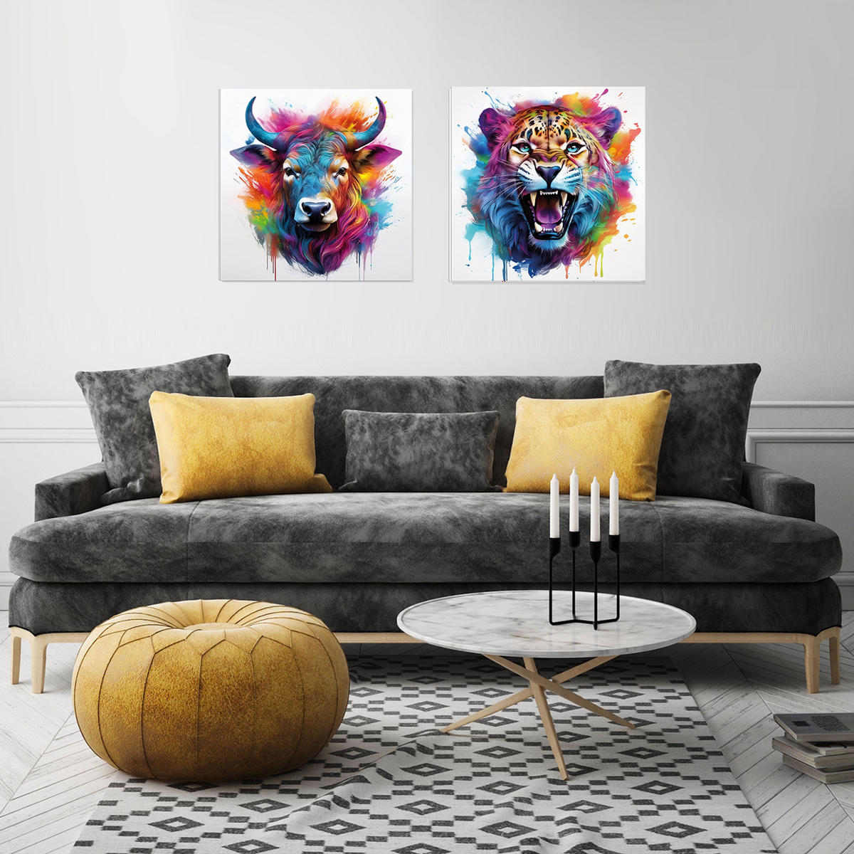 GLASBILD 50x50 cm Leopard Pop Art bunt - Weiß, Glas (50/50cm) - artissimo