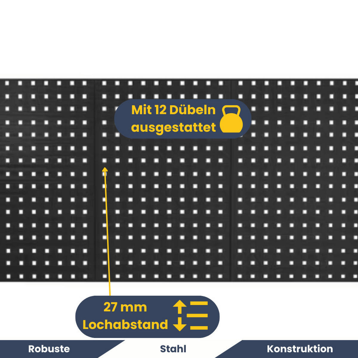 WERKZEUGWAND Metall Lochwand RUBI 60x120x1cm Schwarz - Schwarz, Metall (120/60/1cm) - DELUKE