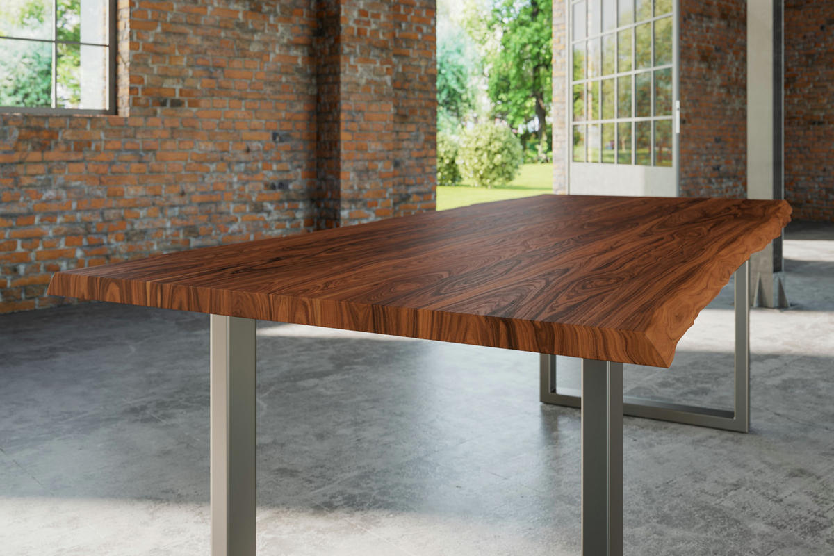 ESSTISCH LAUREN - Silberfarben/Nussbaumfarben, Holz/Metall (100/240/77cm) - SAM
