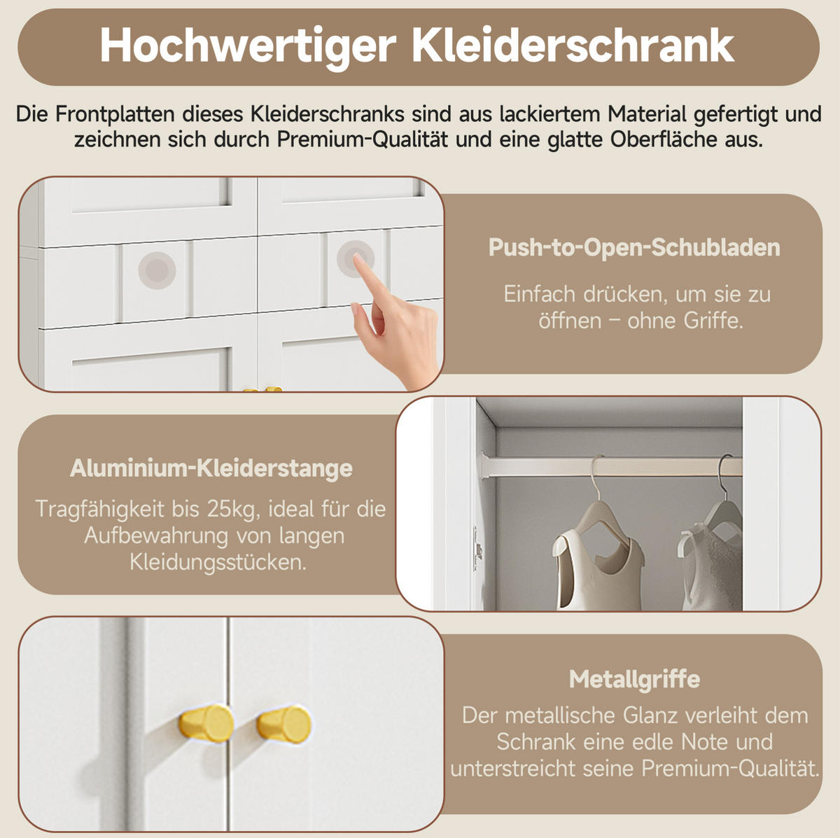 KLEIDERSCHRANK aus MDF 80x50x200 cm Weiß mit Doppeltüren, Schubladen und platzsparendem Stauraum - Weiß, Holzwerkstoff (80/200/50cm) - Modfu