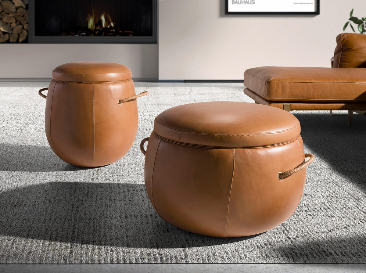 POUF rund Kamel 52/52/57 - Braun, Leder (52/57/52cm) - ANGEL CERDA