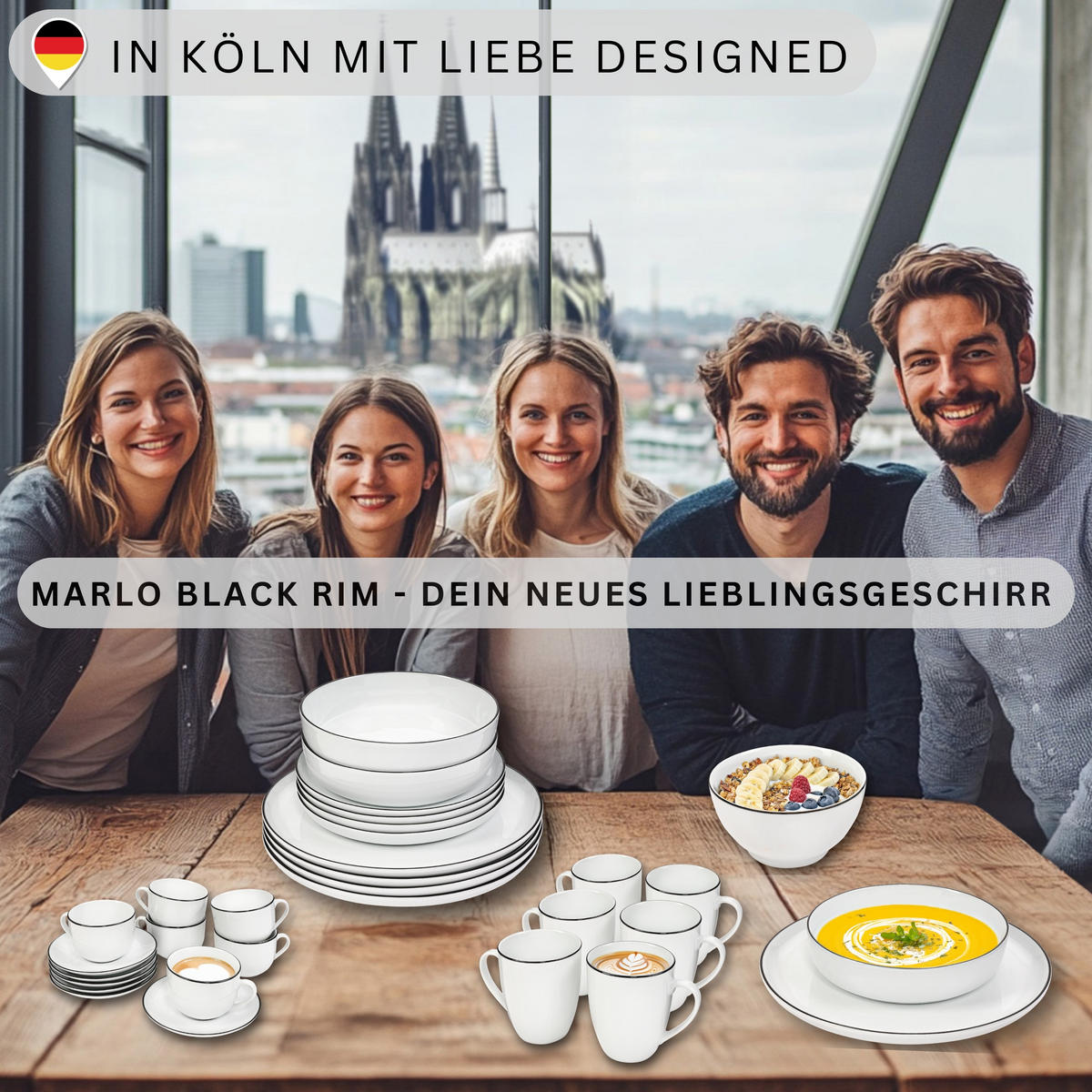MÜSLISCHALEN MARLO BLACK RIM - 6 teilig aus Porzellan - Weiß, Keramik (14cm) - Sänger