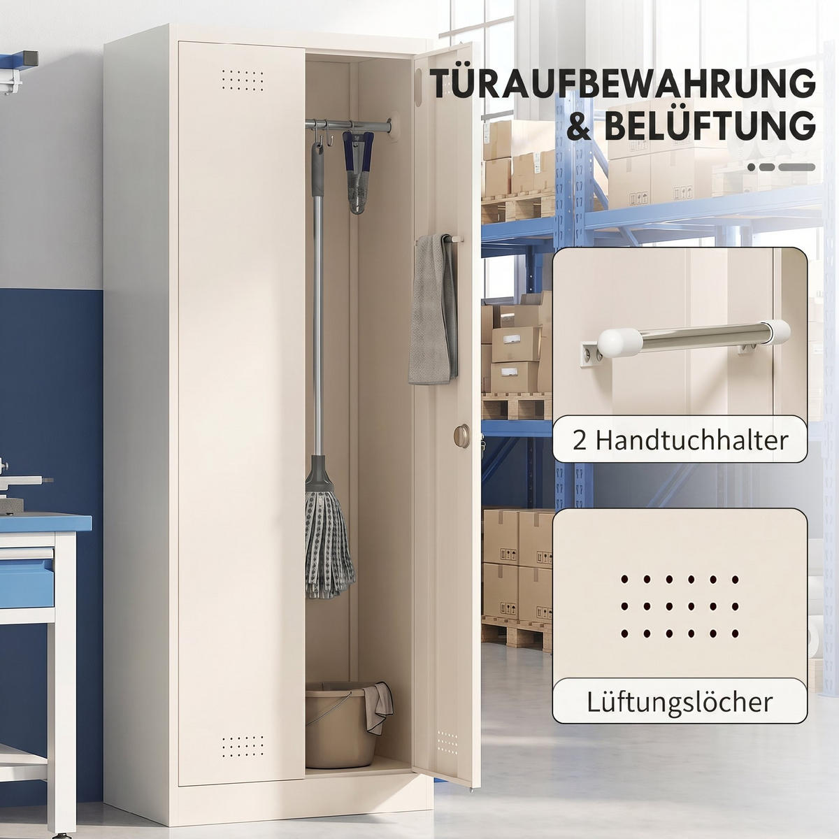 WERKZEUGSCHRANK Stahl Cremeweiß - Creme, Metall (40/165/60cm) - HOMCOM