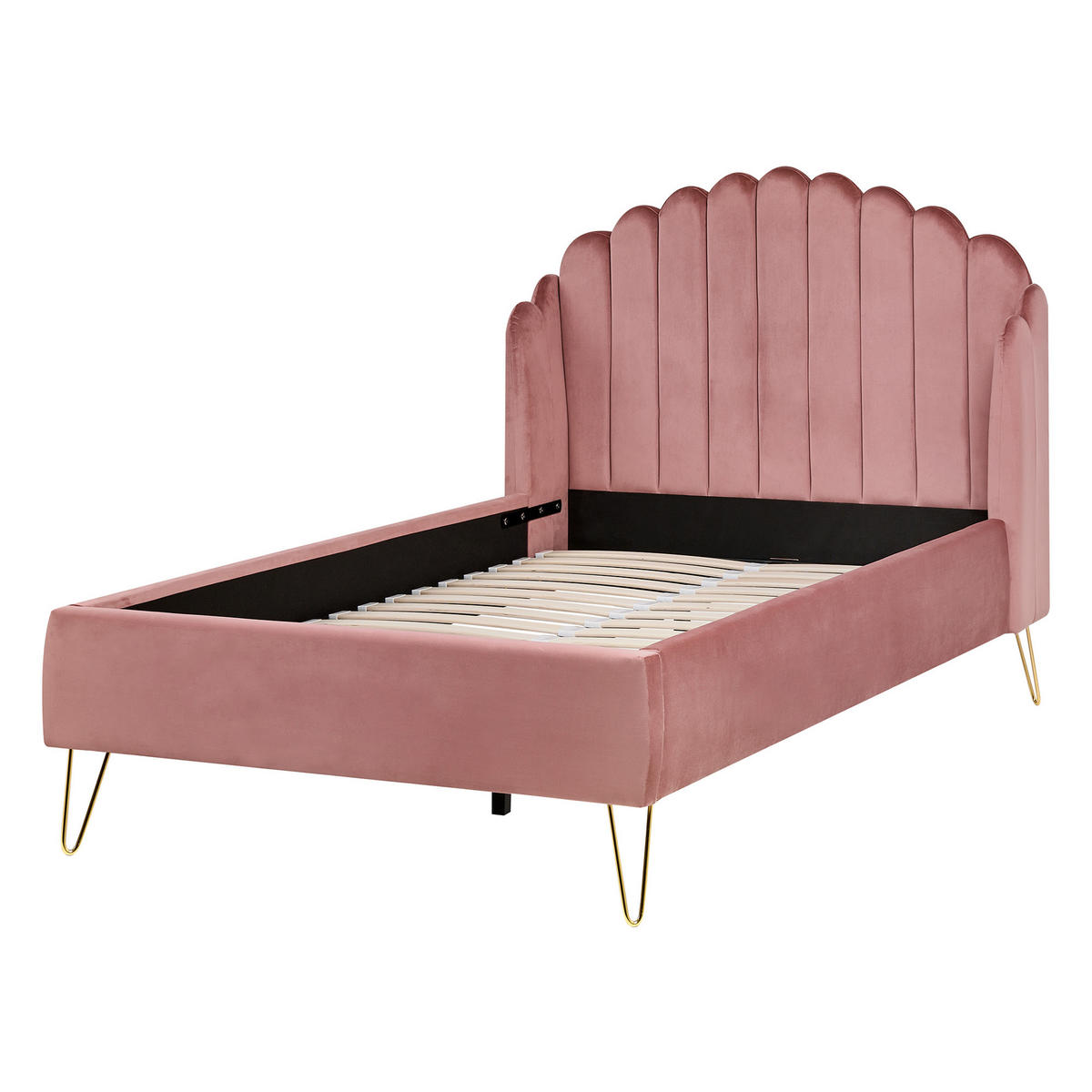 BETT mit Lattenrost 120/200 cm Rosa Ambillou - Pink/Goldfarben, Textil (120/200cm) - Beliani