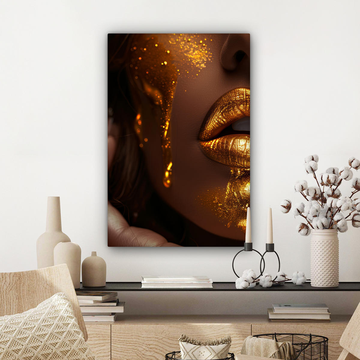 LEINWANDBILD Frau - Gold - Luxus - Porträt 40x60 cm - Goldfarben, Textil (40/60cm) - MuchoWow