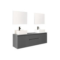 DOPPELWASCHTISCH - 150 cm x 50 cm - Holz, Platte - Grau - JIMENA - Grau, Holz (150/46/50cm) - Vente-Unique