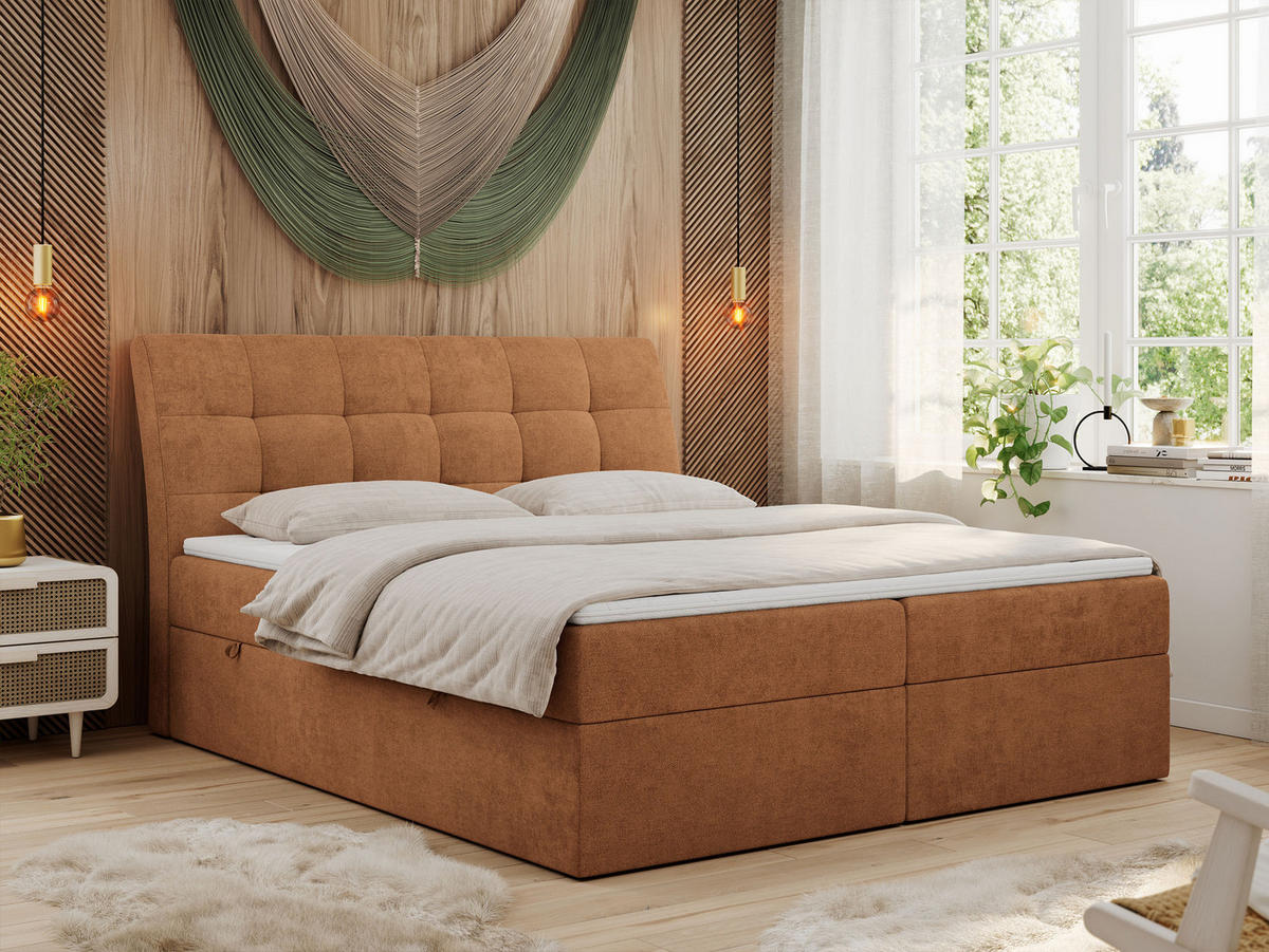 BOXBETT DIEGOS 160/200 Orange Struktur - H3 - Orange, Holz/Textil (160/200cm) - MKS