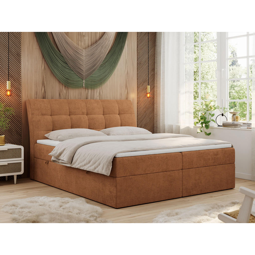 Thumbnail - MKS Boxbett, Orange, Textil, 2-Sitzer, H4, Rechteckig, 160x200 cm, Schlafzimmer, Betten, Boxspringbetten