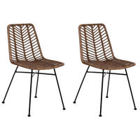 ESSZIMMERSTUHL 2er-Set Rattan Braun Dilley - Braun, Naturmaterialien (45/83/60cm) - Beliani