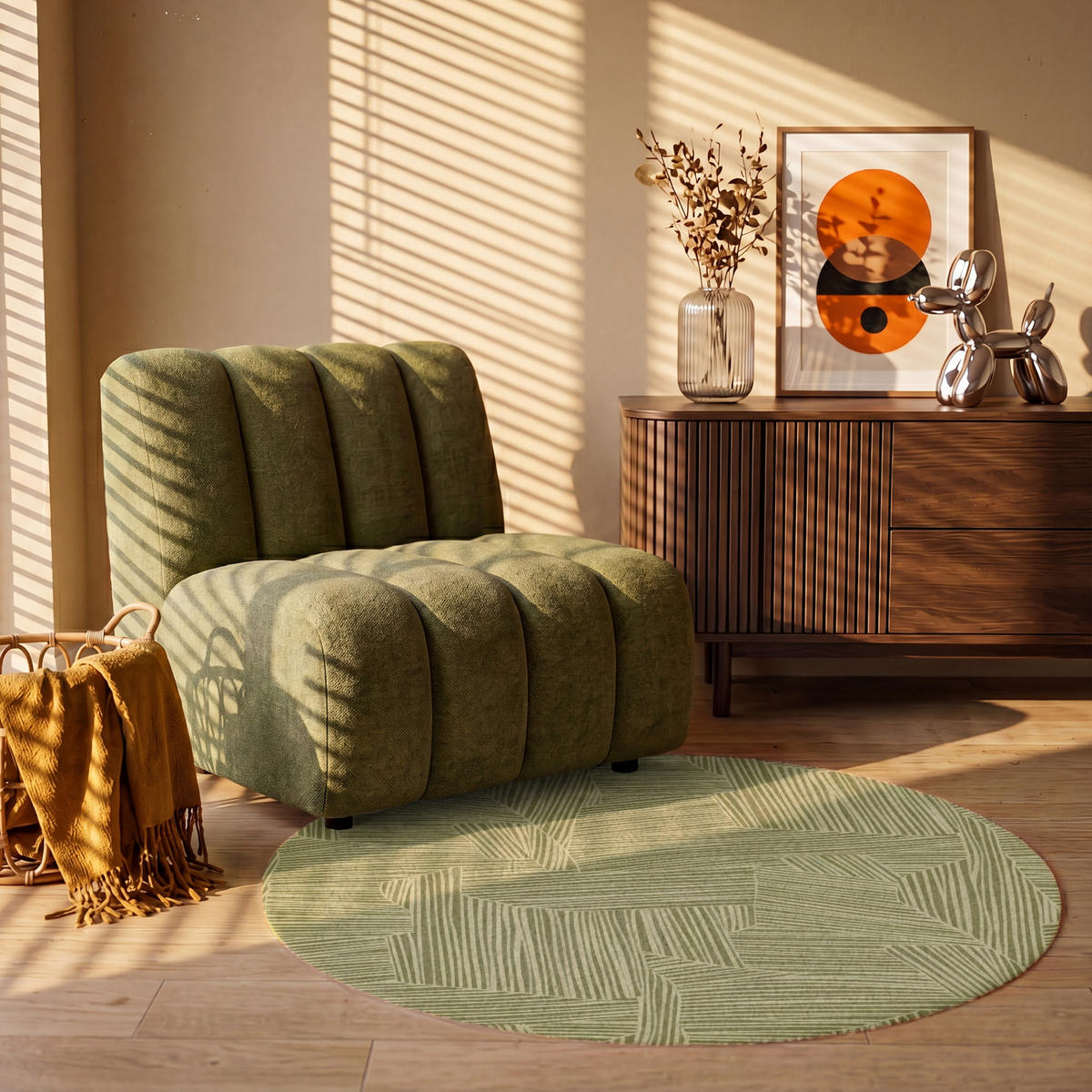TEPPICH - Abstrakt - Modern - Grün - 120x120 cm - Olivgrün, Kunststoff/Textil (120/0.4cm) - OnlyWow