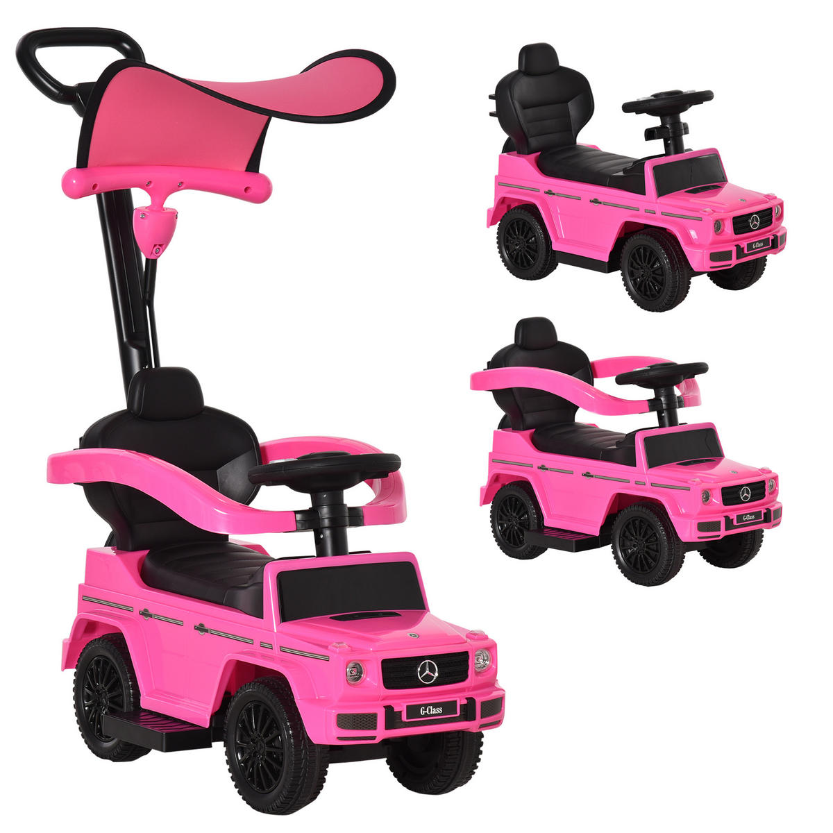 RUTSCHFAHRZEUG DE-16990 mit Klaxon, Sonnenschirm & Fußstütze Rosa - Pink, Kunststoff (85.5/40.5/95cm) - ComfortXL