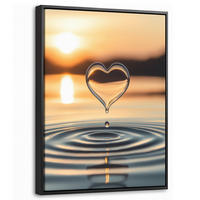 LEINWAND Bilder mit Rahmen - Herz - Wasser - Sonnenuntergang - Natur - Zen - 30x40 - Bernsteinfarben, Textil (30/40cm) - MuchoWow