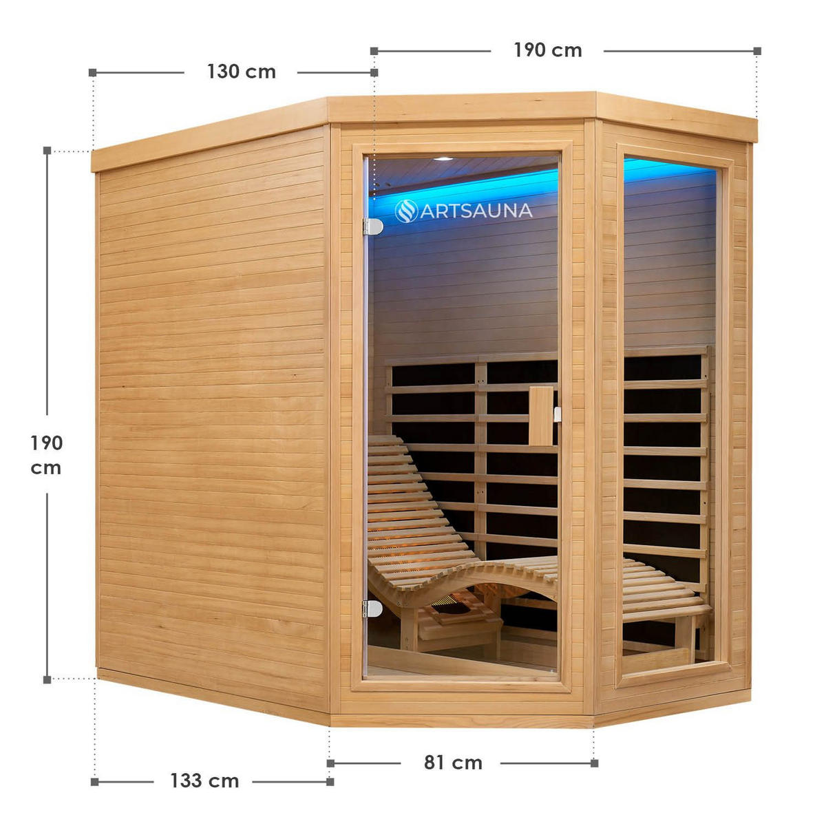 INFRAROTKABINE Esbjerg mit Triplex-Heizsystem & Hemlockholz - Naturfarben, Holz (130/190/190cm) - Artsauna