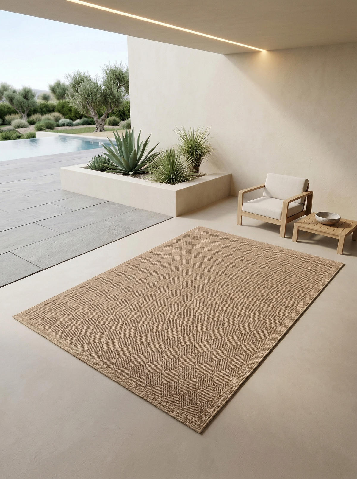 OUTDOORTEPPICH KASBERG, im Vintage-Stil, aus Polypropylen, Schwarz, 140 x 200 cm - Beige, Textil (200/140cm) - KADIMA DESIGN
