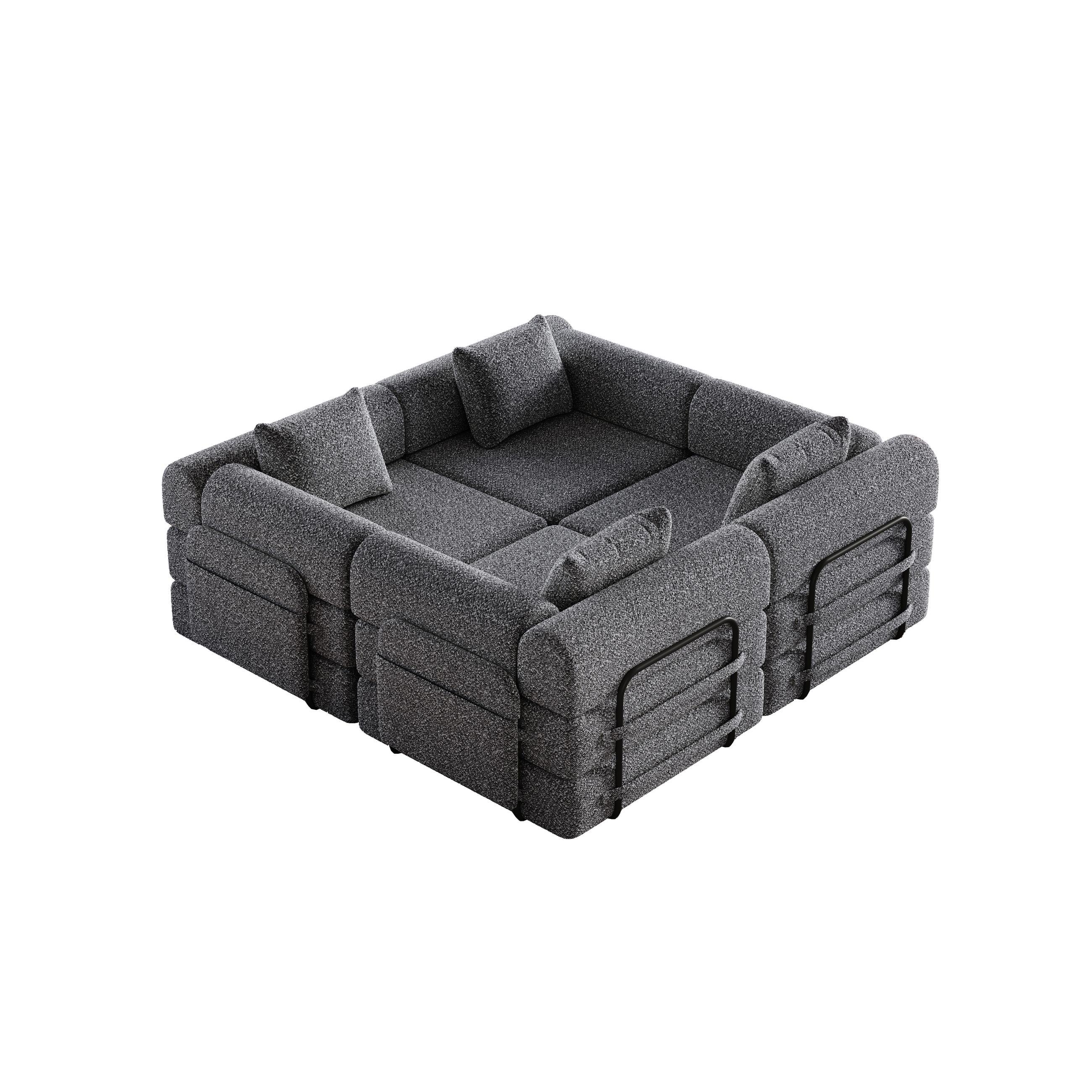 SITZGARNITUR mit Armlehnen-Ablagefach 2-in-1 Grau Chenille 190/90/45 cm - Grau, Textil (181.6/49.5/94cm) - OKWISH