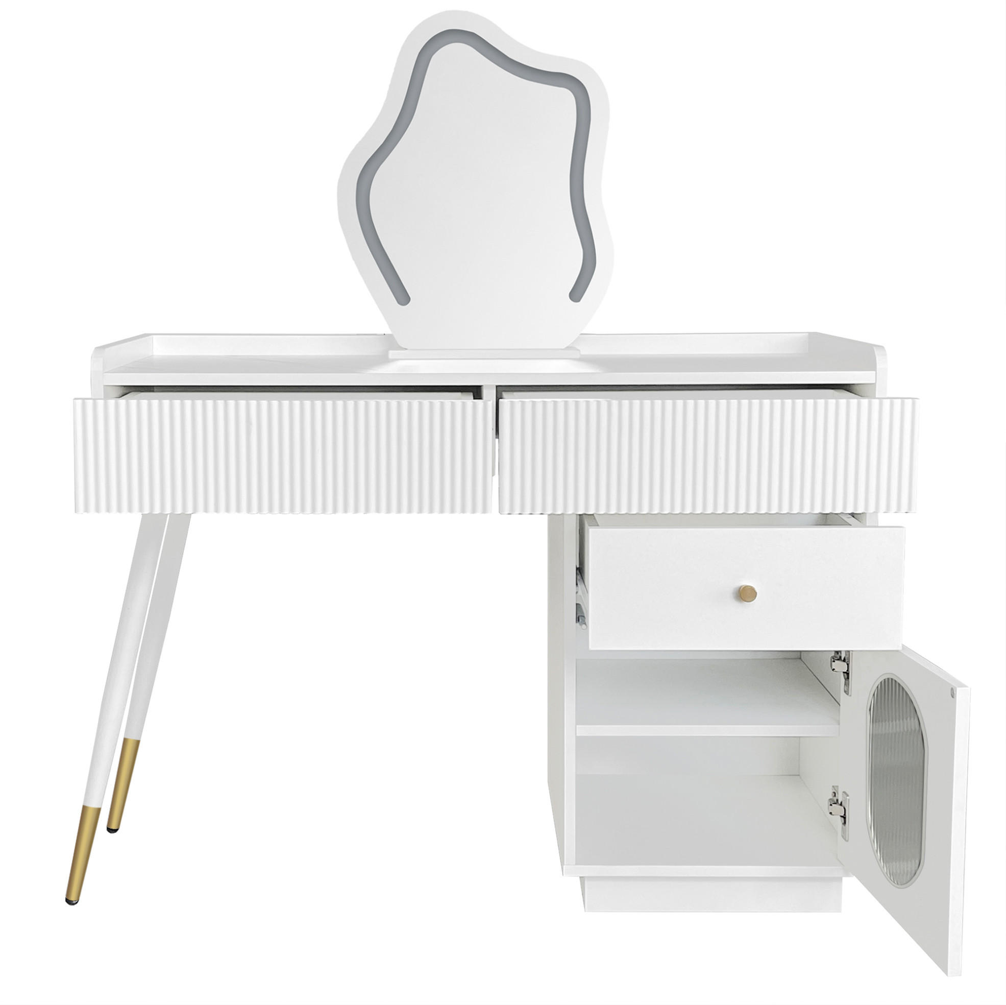OKWISH TOALETNÍ stolek 100/40/75 cm bílý z dřevotřísky s LED zrcadlem a úložným prostorem