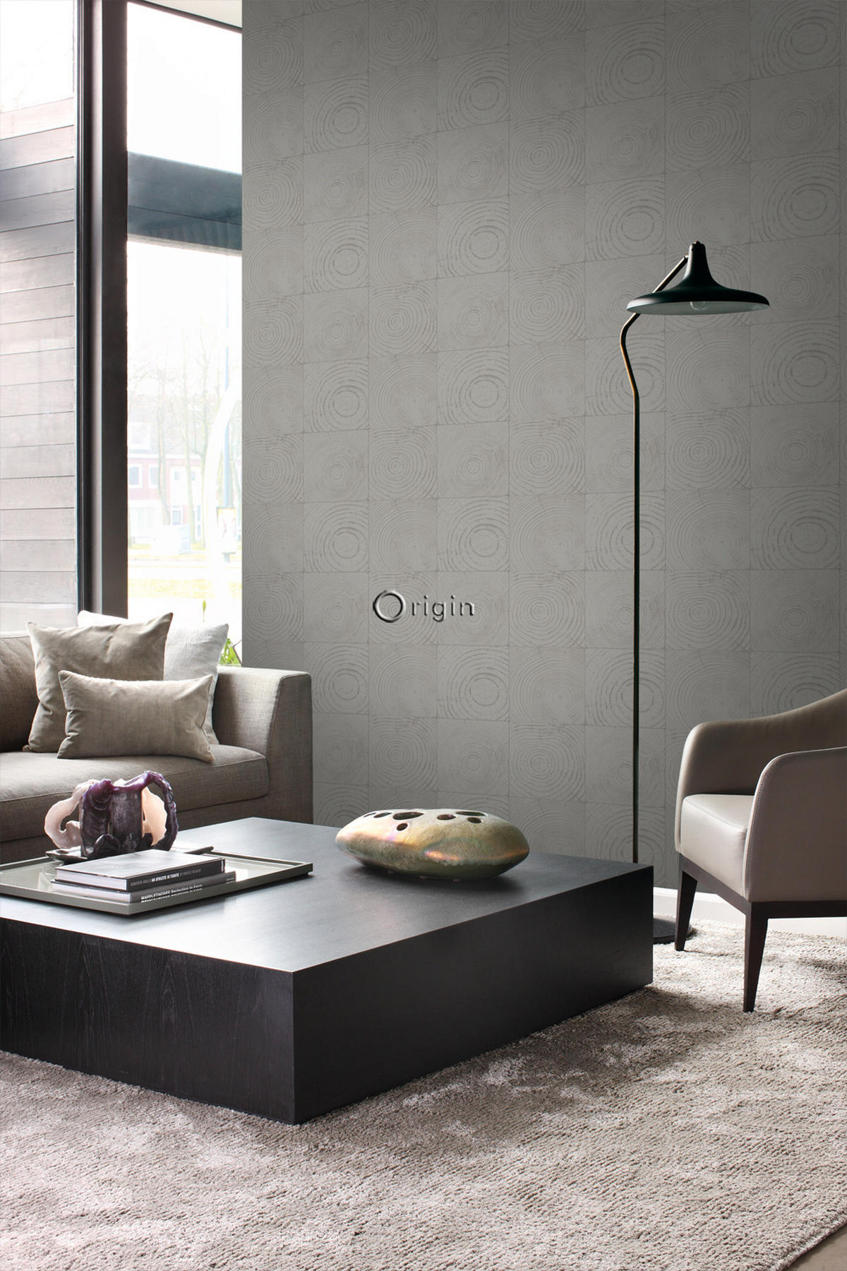 TAPETE Querschnitte von Baumstämmen 53 cm x 10.05 m - Grau, Papier (53/1000cm) - Origin Wallcoverings