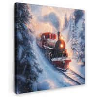 LEINWANDBILD Weihnachtszug - Schnee - Winter - Weihnachten 50x50 cm - Dunkelrot, Textil (50/50cm) - MuchoWow