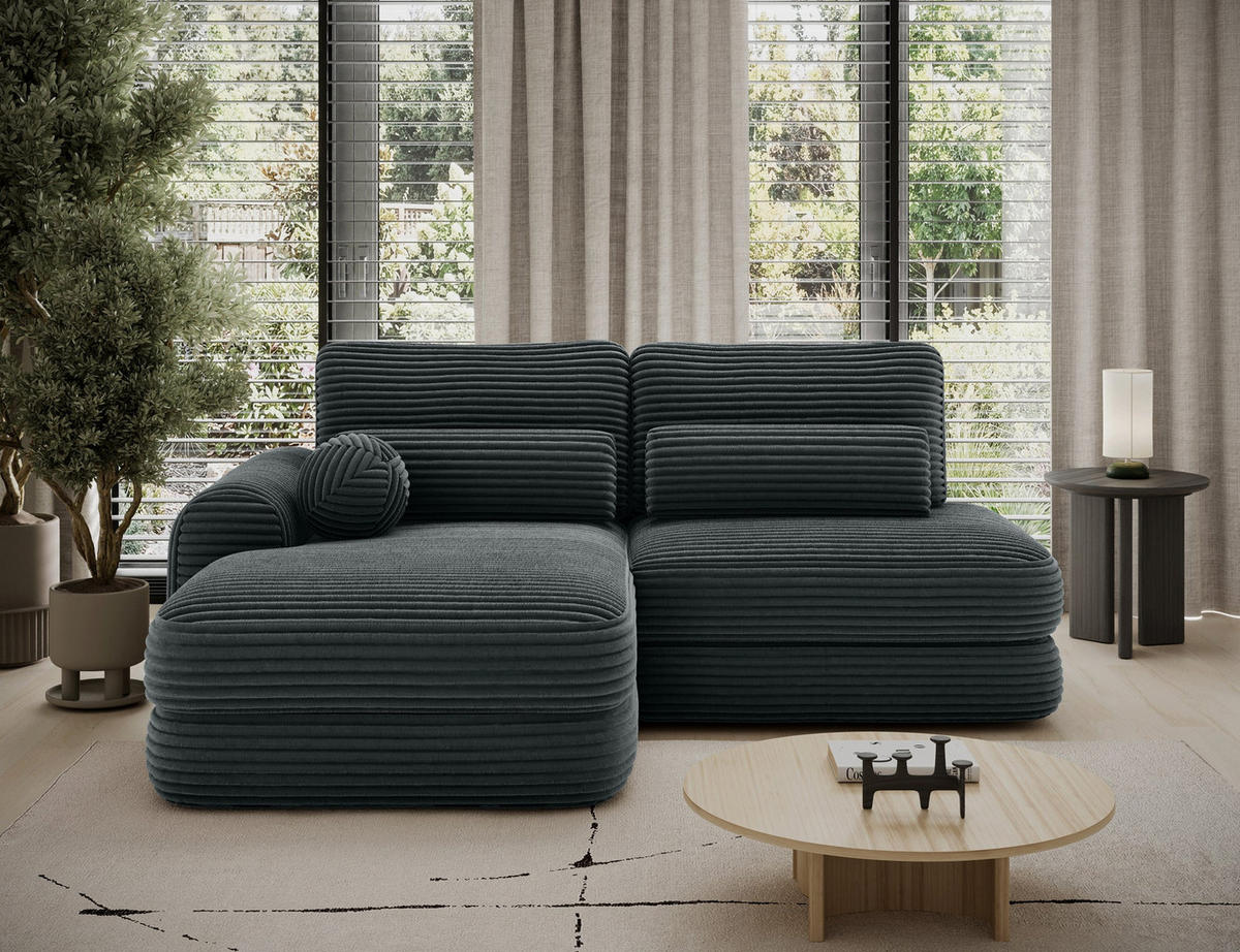 ECKSOFA RIPELI L-Form mit Schlaffunktion & Bettkasten – Modernes 3-Sitzer Sofa, Wellenfederung, 217 × 175 cm - Dunkelgrün/Schwarz, Kunststoff (217/175cm) - Wohnideebilder