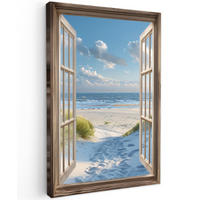 LEINWANDBILD Aussicht - Strand - Fenster - Dünen - Meer 60x90 cm - Hellblau, Textil (60/90cm) - MuchoWow