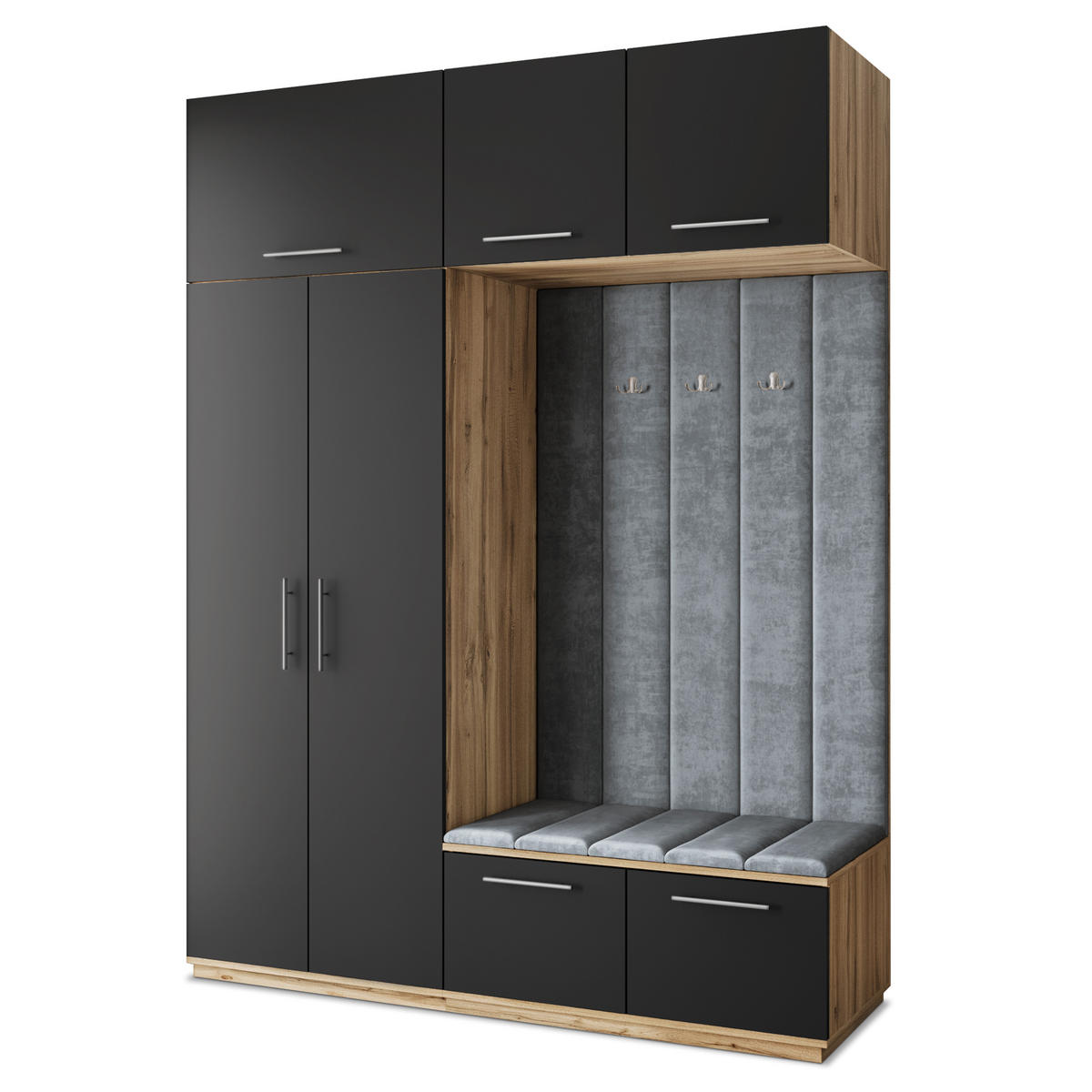 GARDEROBENSCHRANK REMA 180/240/60 cm Modern Garderobe-Set Eiche Wotan - Eiche Wotan/Schwarz, Holzwerkstoff (180/240/60cm) - MASSENO