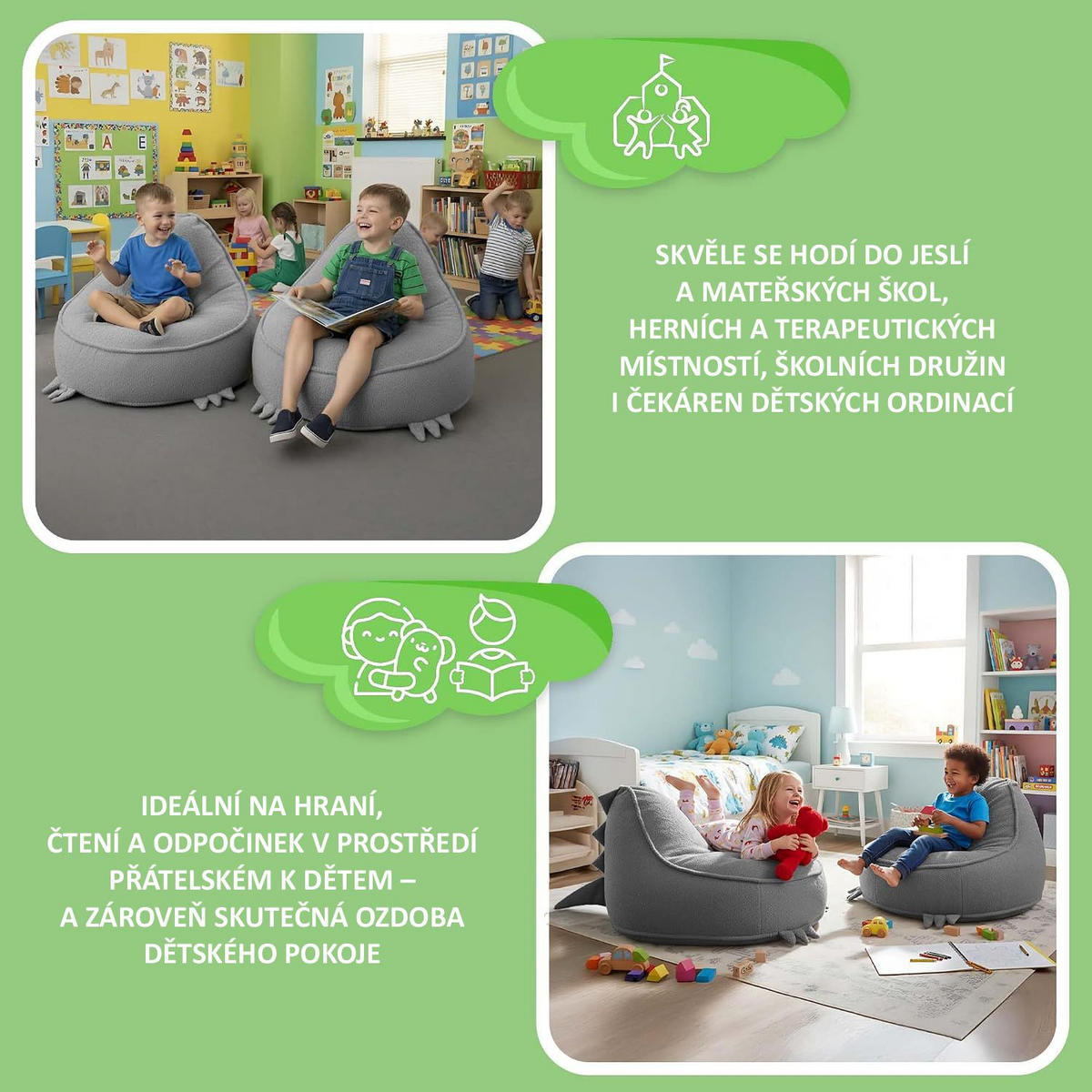 SITZSACK FÜR KINDER Dino 75/75/55 cm, weicher Bouclé 315 g/m², abnehmbarer Bezug, Pearl Grey - Hellgrau, Textil (75/55/75cm) - Dreamroots