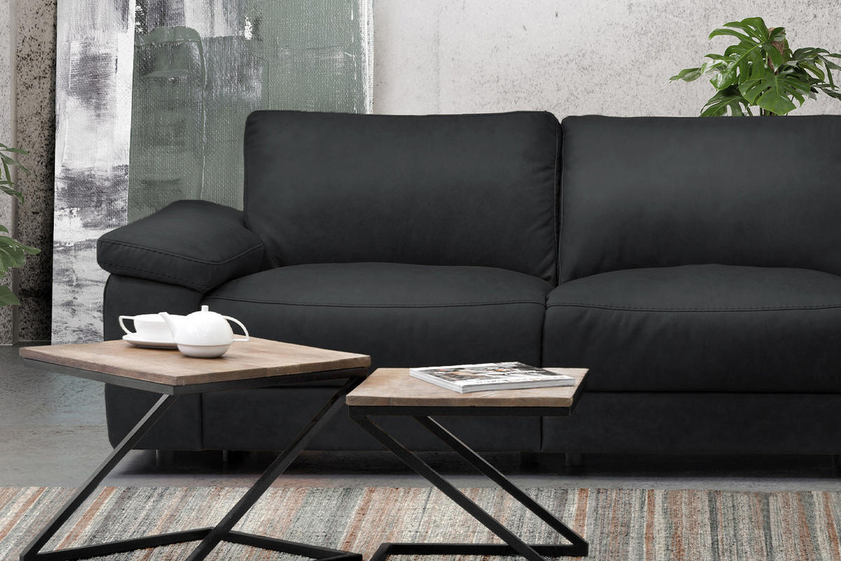 ECKSOFA XL MOTOR. RELAXFUNKTION LOLA Schwarz Leder - Schwarz, Leder (304/178cm) - KAWOLA