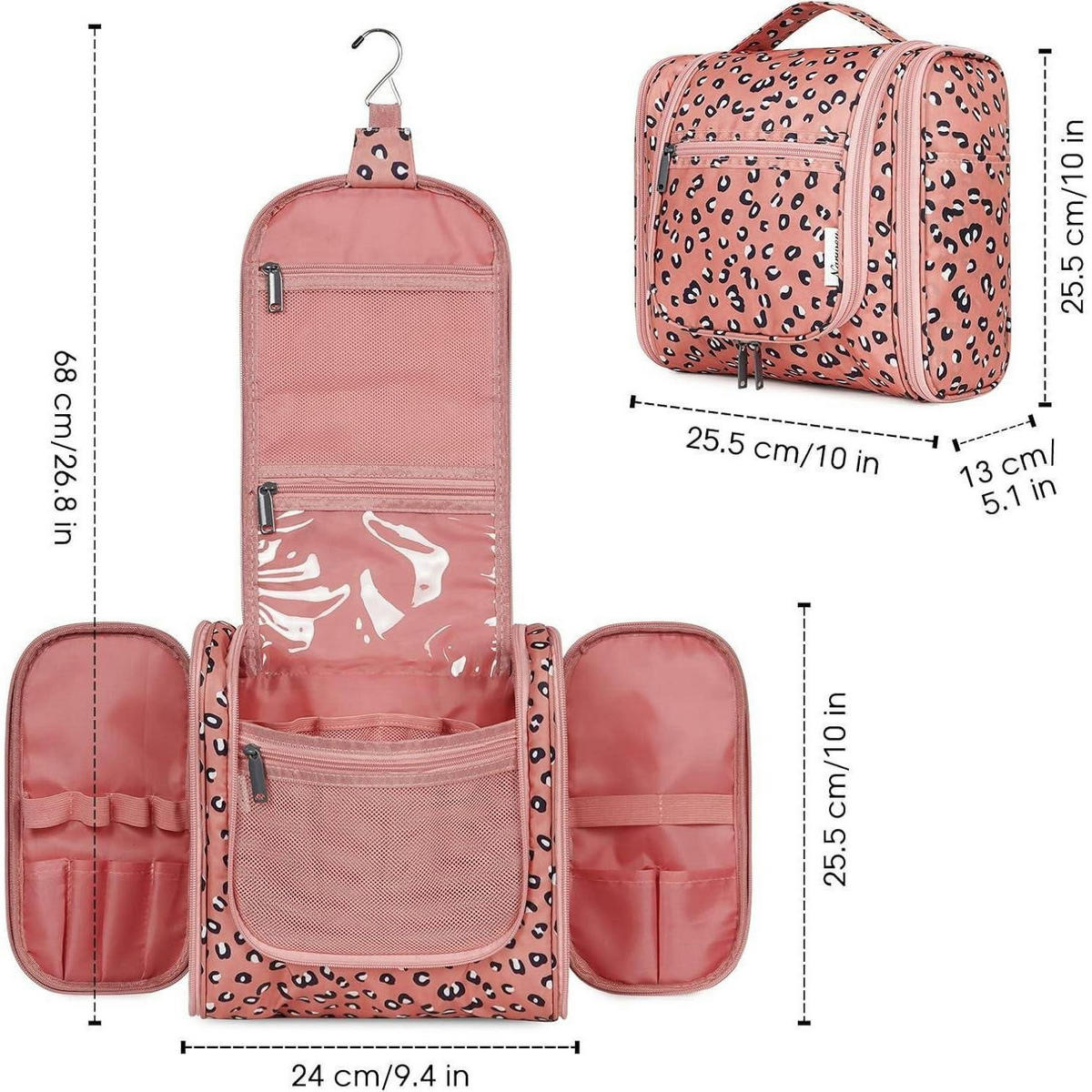 KULTURTASCHE zum Aufhängen mit Leopardenmuster, mittel - Multicolor, Textil (5/1/5cm)