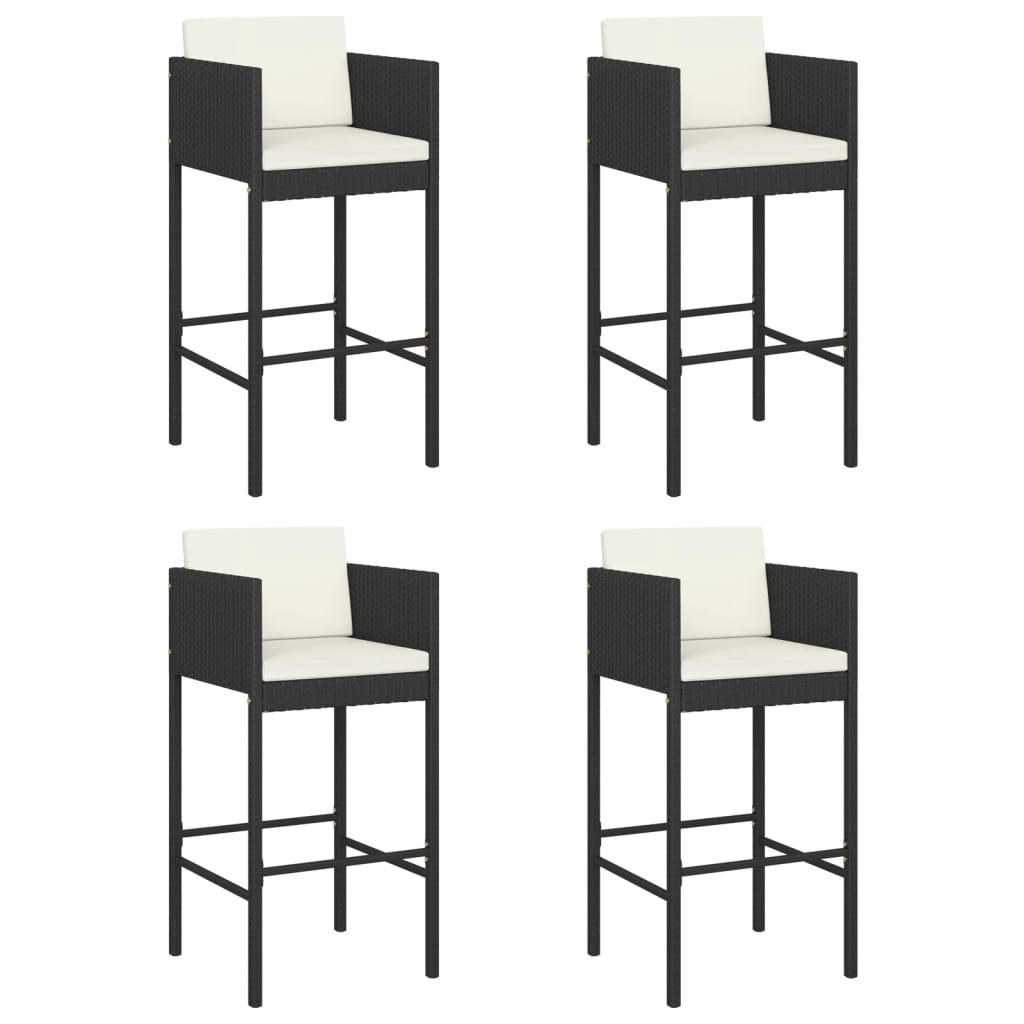 BARHOCKER 4 Stk. Mit Kissen Schwarz Poly Rattan - Schwarz, Kunststoff (48/100/50cm) - vidaXL