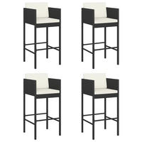 BARHOCKER 4 Stk. Mit Kissen Schwarz Poly Rattan - Schwarz, Kunststoff (48/100/50cm) - vidaXL