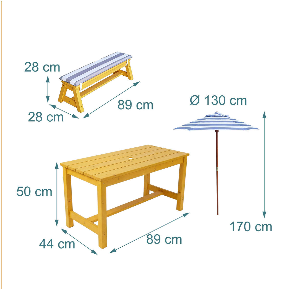 KINDERSITZGRUPPE Orange mit Sonnenschirm - Hellbraun, Holz/Textil - Relaxdays