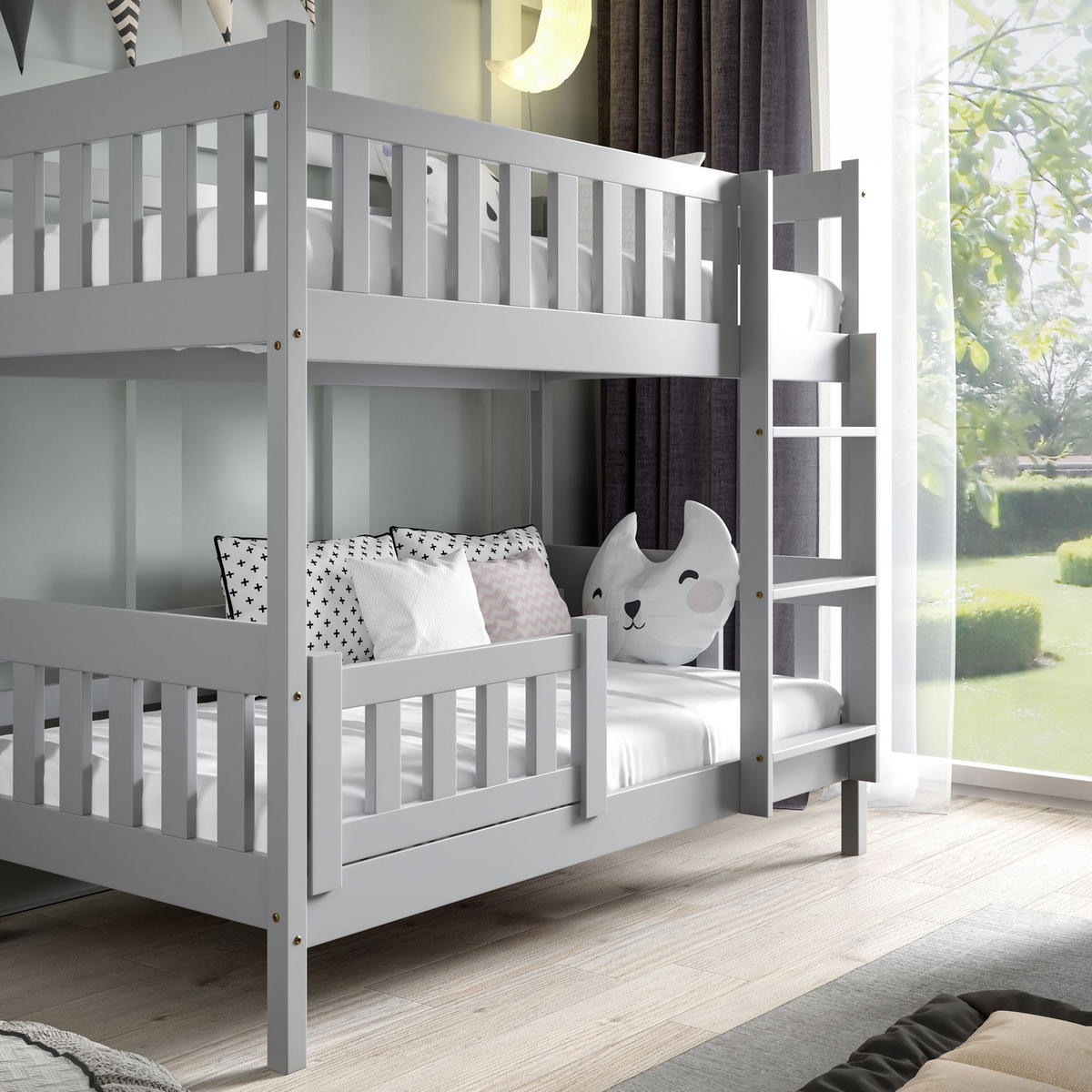 ETAGENBETT Holzbett LUMBE, Kinderbett - Grau, Holz (80/190cm) - KONSIMO®