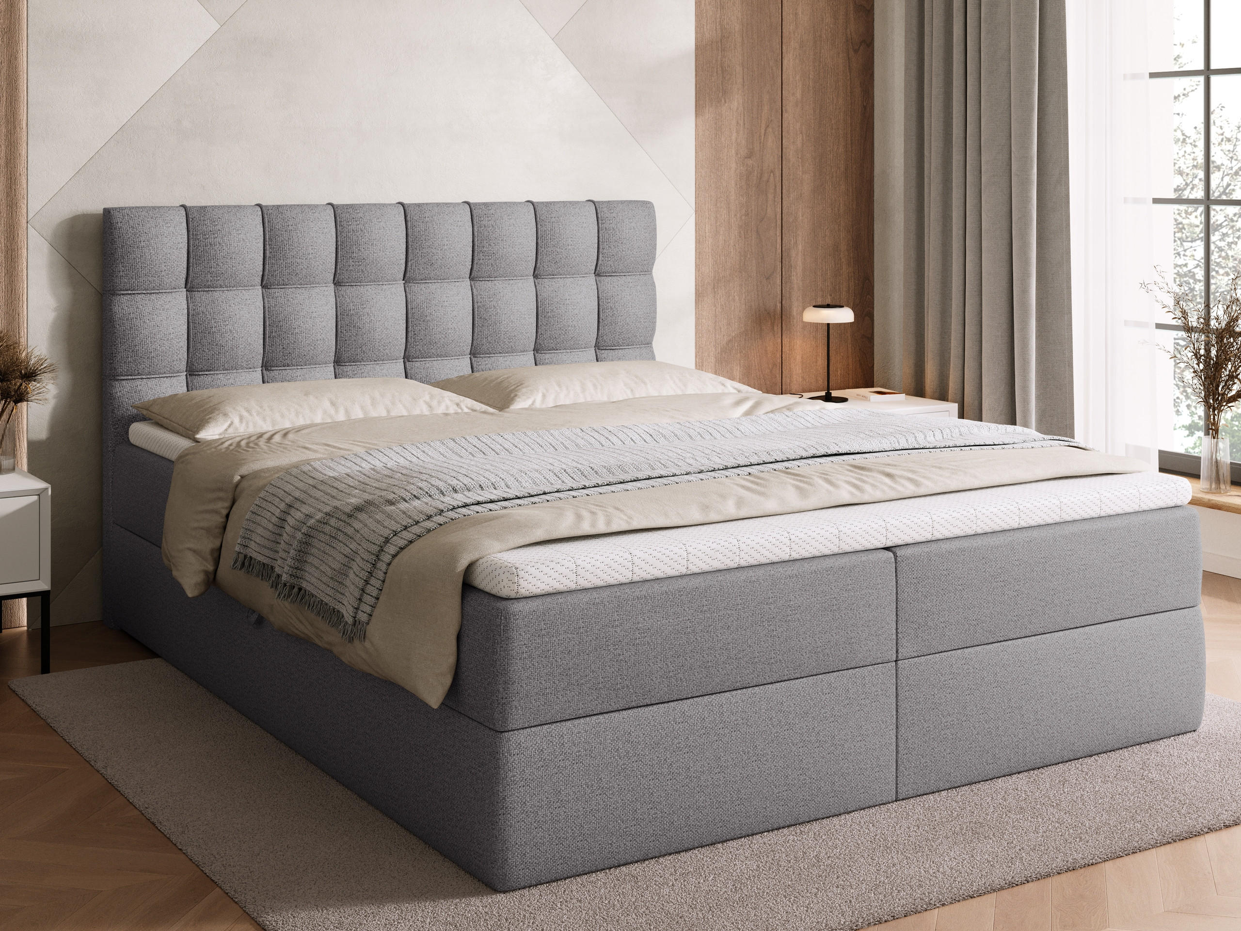 BOXBETT Detroit mit Topper 160/200 Grau - Grau, Textil (160/200cm) - Bromarkt