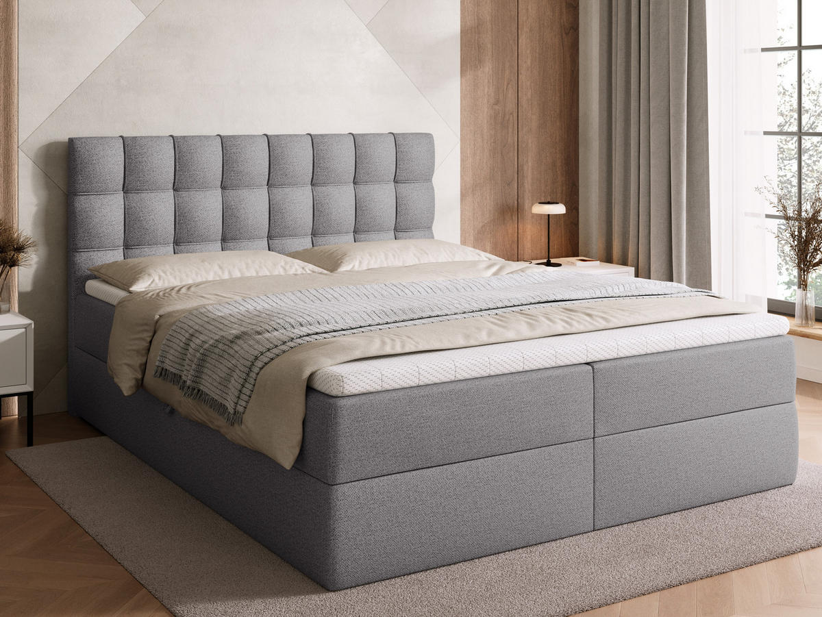 BOXBETT Detroit mit Topper 160/200 Grau - Grau, Textil (160/200cm) - Bromarkt