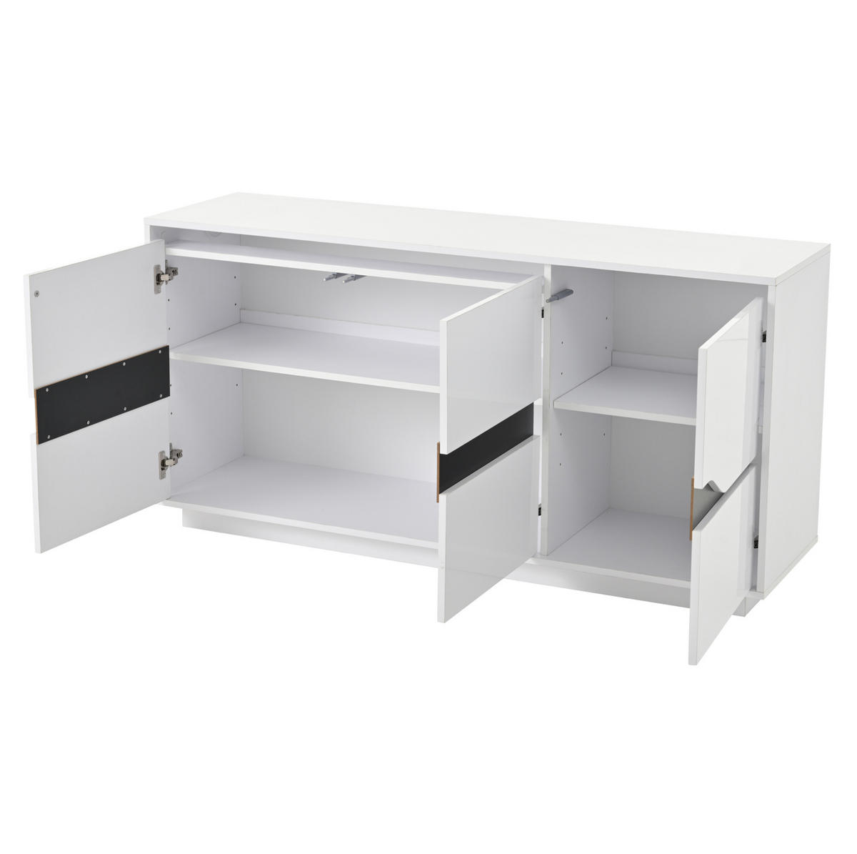 SIDEBOARD z dřevotřísky, 140/40/70 cm, bílá a černá, s LED osvětlením - bílá, kompozitní dřevo (140/70/40cm) - Modenvie