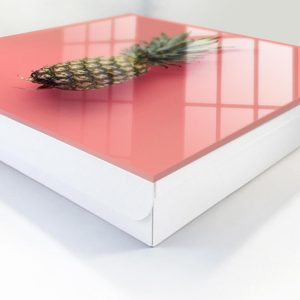 SCHLÜSSELBOX Weiß 30x30 cm – Türöffnung nach rechts - Exotische Ananas - Pink, Metall (30/30/5cm) - TULUP