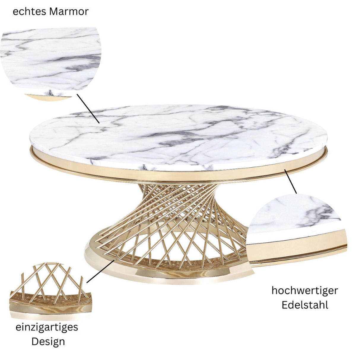 COUCHTISCH Weiß echtes Marmor 100 cm - Weiß, Stein (100/100/47cm) - alesvelt
