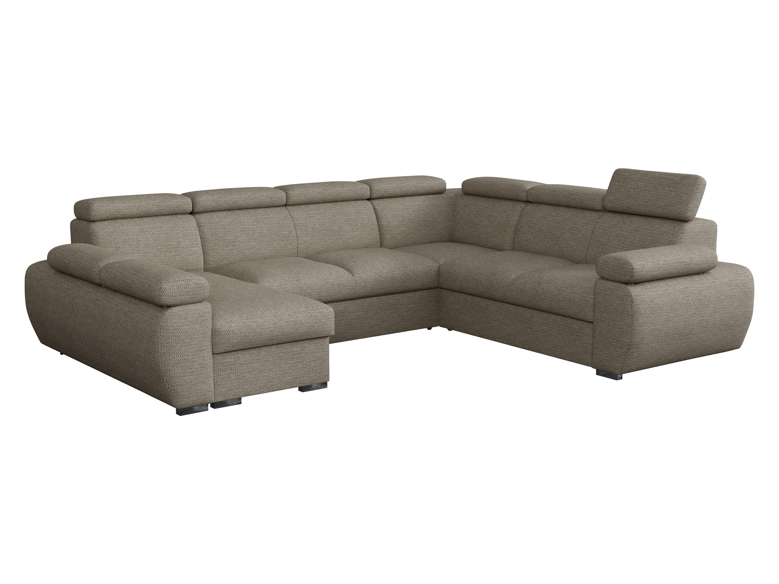 WOHNLANDSCHAFT Boston U, Seite: Links - LC+2P+R+2R - Chromfarben/Hellbraun, Holz/Textil (325/98/260cm) - MIRJAN24