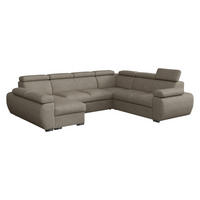 WOHNLANDSCHAFT Boston U, Seite: Links - LC+2P+R+2R - Chromfarben/Hellbraun, Holz/Textil (325/98/260cm) - MIRJAN24