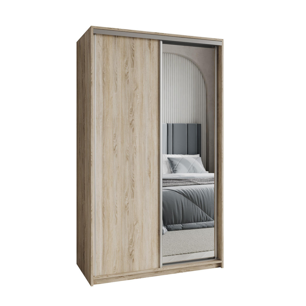 SCHWEBETÜRENSCHRANK TAVI 120/205/60 cm 2-türig mit Spiegel Sonoma Eiche - Sonoma Eiche, Holzwerkstoff (120/205/60cm) - MASSENO