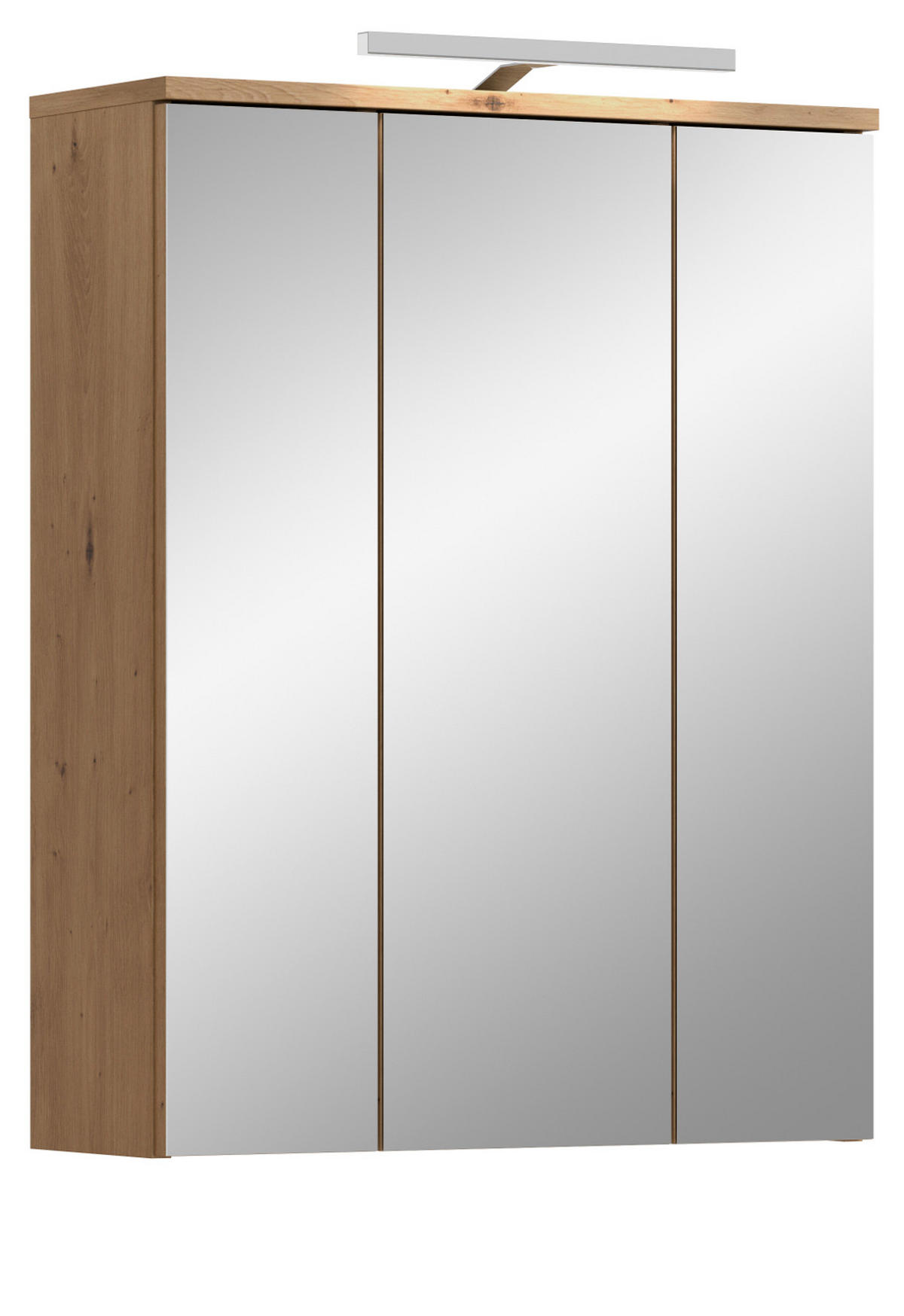 SPIEGELSCHRANK Eiche Artisan 60 x 77 cm, Badschrank inklusive LED-Beleuchtung - Schwarz/Eiche Artisan, Glas/Holzwerkstoff (60/77/22cm) - Inn.Furn