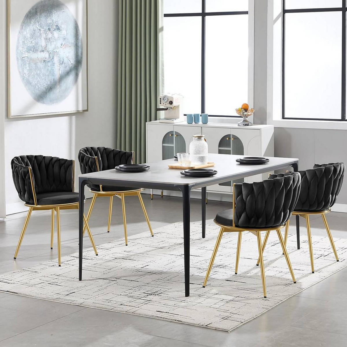 ESSZIMMERSTUHL 2er Set, drehbar, Samt, Schwarz - Goldfarben/Schwarz, Textil/Metall (60.5/78/59.5cm) - Woltu