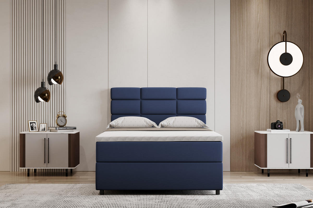 BOXBETT Reve 120 x 200 cm mit Bettkasten und Lattenrost ohne matratze - dunkelblau - Dunkelblau, Holz (120/200cm) - Panda Möbel