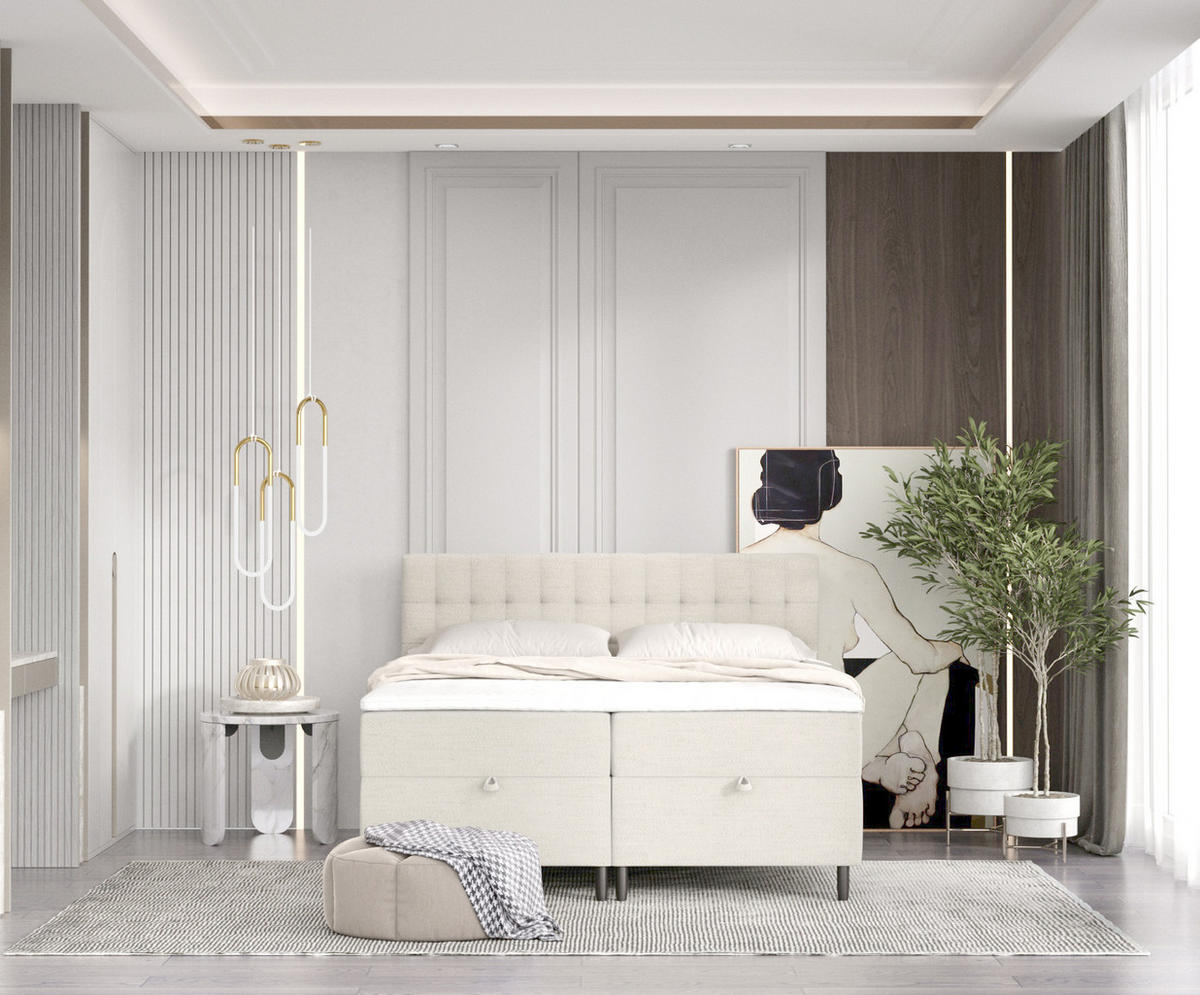 BOXBETT Milo Creme 160/200 cm - Creme/Schwarz, Holz/Holzwerkstoff (160/200cm) - Maison de Reve