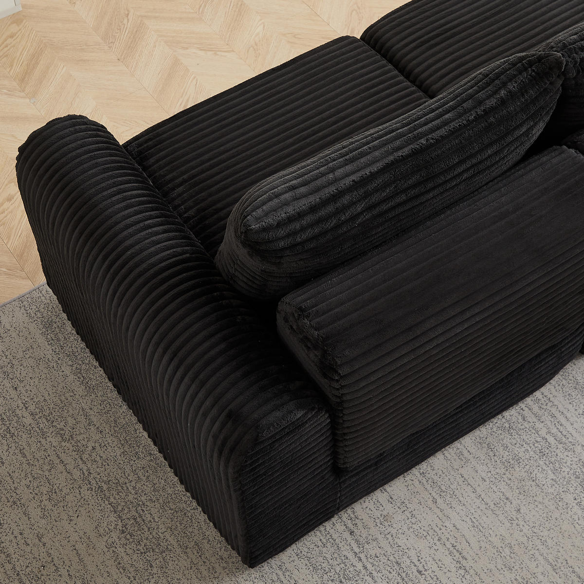 SCHLAFSOFA 2-in-1 aus Cord mit 2 Kissen und Hocker - Schwarz, Textil (243/53/194cm)