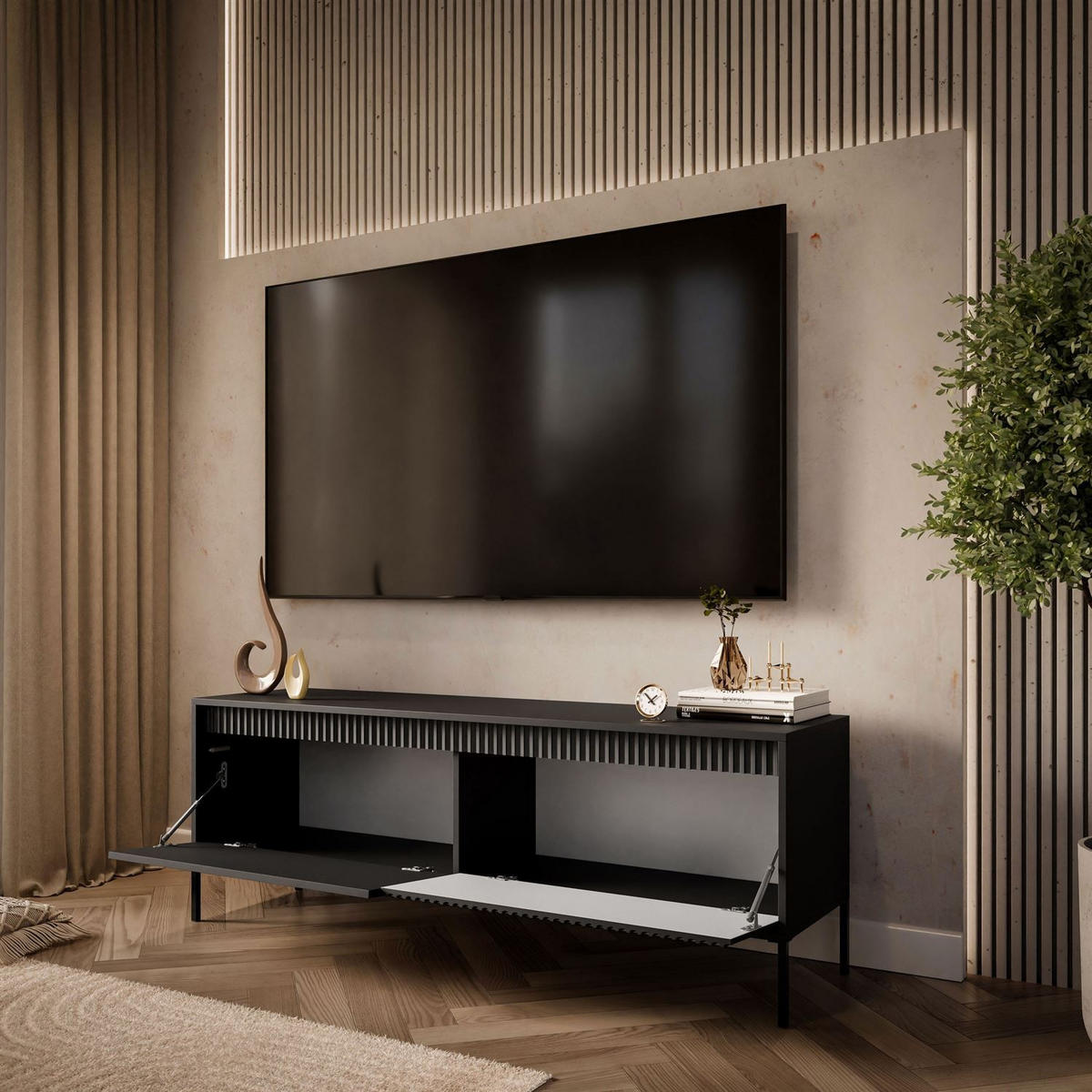 TV-ELEMENT YASUMI 153 cm schwarz matt - Schwarz, Holzwerkstoff (153.5/53.4/39.5cm) - Lookway